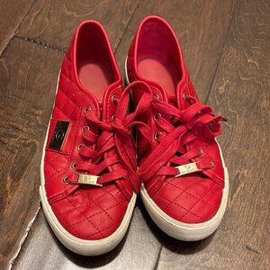 Guess Red Quilted Lace-Up Sneakers with Gold Accents. Leather sz 5.5